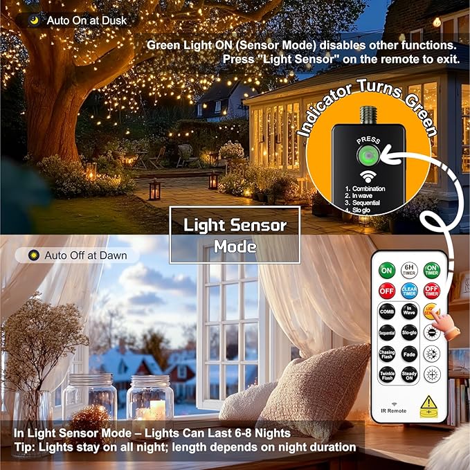 HXWEIYE Rechargeable Fairy Lights with Remote, 2 Pack 33ft 100LED Twinkle Lights with DIY Timer & Light Sensor, Waterproof Outdoor String Lights for Bedroom Patio Christmas Tree Decor, Warm White