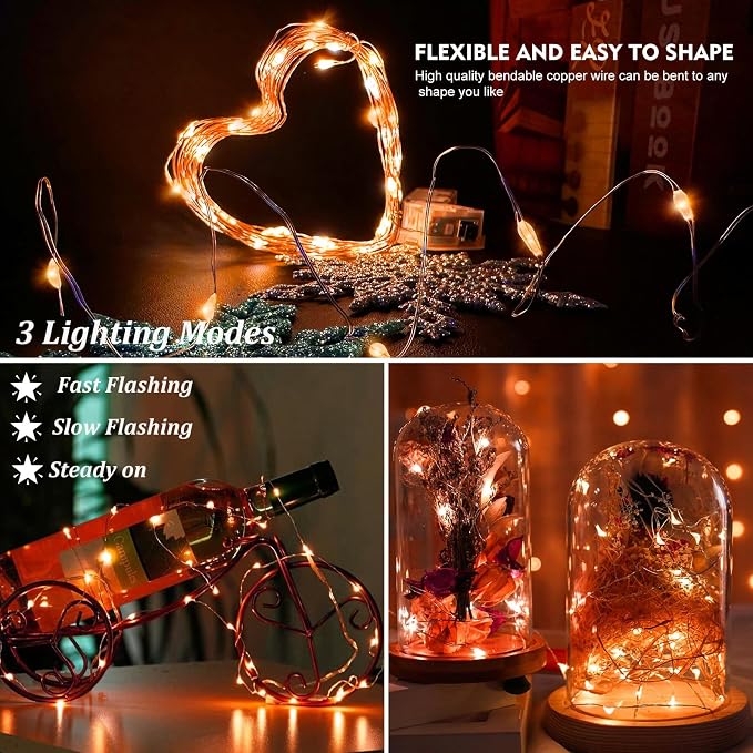 AIKEI 24 Pack LED Fairy Lights Battery Operated, Orange Thanksgiving Mini String Lights Waterproof 7ft 20 Led Firefly Starry Lights for Wedding Party Bedroom Garden Christmas Decoration Orange
