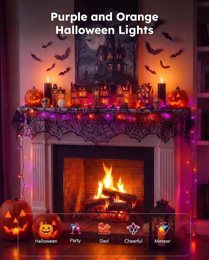 Halloween Lights 20FT 100 Count, Purple and Orange Outdoor String Lights | Incandescent Mini String Lights, Waterproof & Connectable for Halloween Decorations, for Patio Home Party Garden Yard Decor