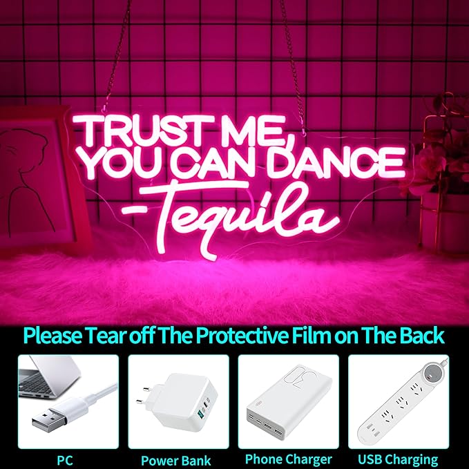 You Can Dance Neon Sign, JGHTURIE Trust Me Neon Signs for Wall Decor Pink LED Light up Girls Room Party Club Preppy Decoration USB Powered