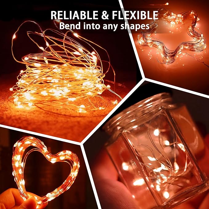 8 Pack Orange Fairy Lights 7Ft 20 LED Twinkle String Lights 3 Modes Battery Operated Waterproof Firefly Starry for Mason Jar Party Wedding Christmas Valentines Day Table Centerpieces