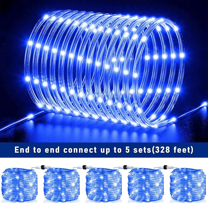 66FT 200 LED Rope Lights Outdoor Waterproof, Connectable Rope Lights for Outside with 8 Modes, Plug in Flexible String Lights for Indoor Garden Backyard Tree Patio Pool Tree Party Decorations - Blue