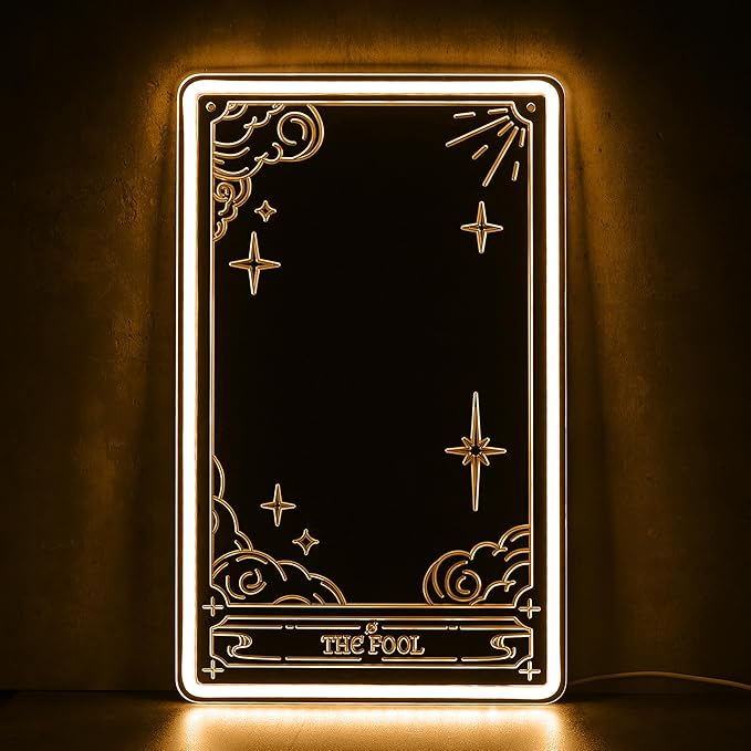 Kavaas Tarot Mirror Neon Sign -Warm White Mystical LED Neon Light for Occult Room Wall Decor, Witchy Art Spiritual Room Decor, Best Gifts for Fortune Teller, Tarot Enthusiast