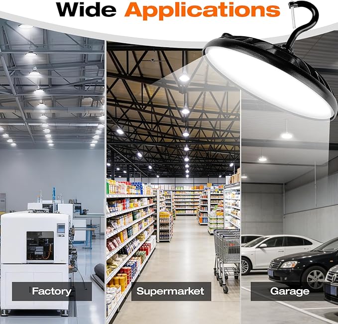 SYLVANIA ValueLED UFO LED High Bay Light, 200W, 22000 LMS, 80 CRI, 5000K, Daylight, Black, 120V with 6' Cord/Plug, High Bay Led Shop Lights for Commercial Factory Barn Garage, UL Listed-6 Pack (67261)