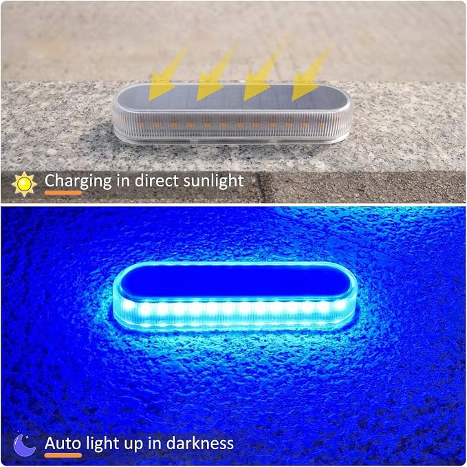 Lacasa Solar Deck Lights, 4 Pack 40LM Solar Powered Step Lights Blue Light, LED Dock Light Outdoor In-Ground Lights IP68 Waterproof Auto ON/Off for Garden Stairs Driveway Pathway Lighting