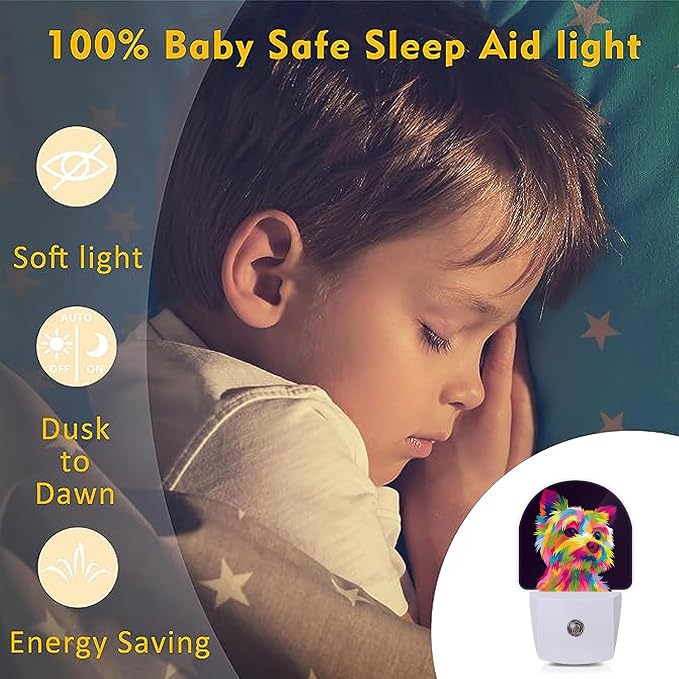 Colorful Cute Dog Night Lights Plug into Wall for Girls Boys Room,Night Light LED Lamp Dusk to Dawn Sensor Round Lamp for Bedroom Bathroom Hallway Home Wall Decor