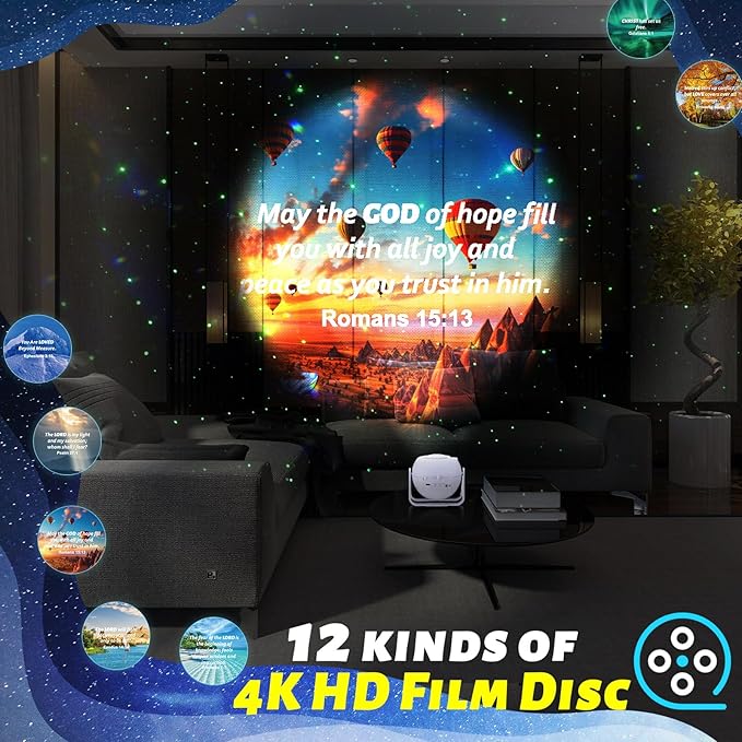 Landscape Verses Projector Galaxy Projector Includes 12 Interchangeable Christian Discs Night Light Set Project Religious on Walls or Ceilings for Gift