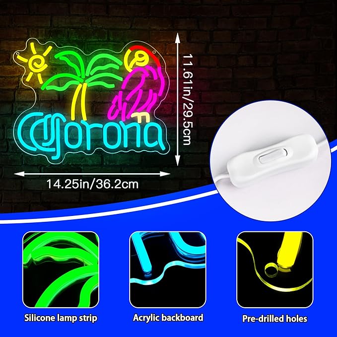 Parrot Palm Tree Neon Sign for Wall Decor Beer Neon Light for Man Cave Bar LED Light Up Sign for Home Bar Club Restaurant Summer Beach Party Birthday Gift Christmas Art Size 11.6 * 14.2In(ZYLD282)