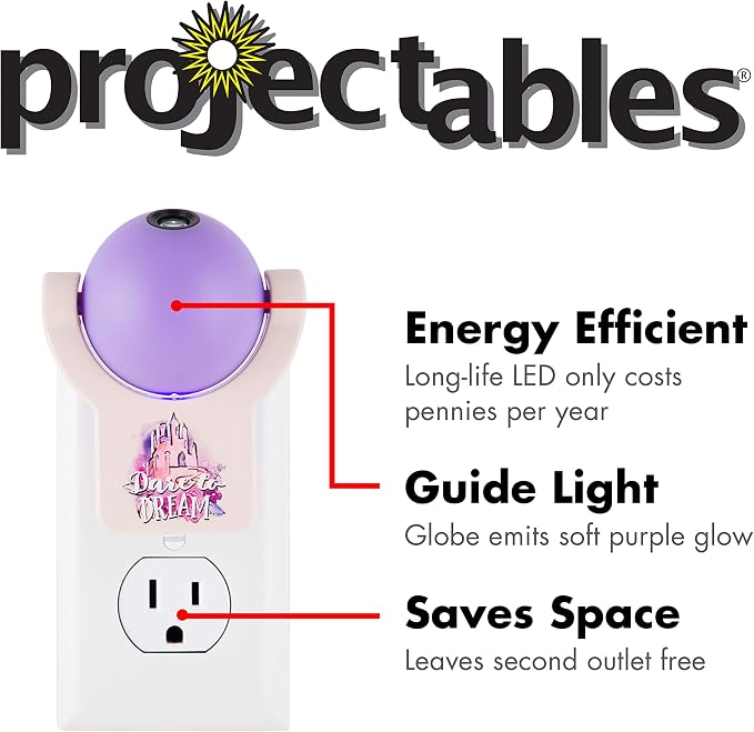 Projectables Disney Princess LED Night Light Plug-in, Dusk-to-Dawn, Ariel, Belle, and Jasmine on Ceiling, Floor, or Wall, Ideal for Girls Room, Nursery, Playroom, Bathroom, Bedroom, 13230, 1-Image