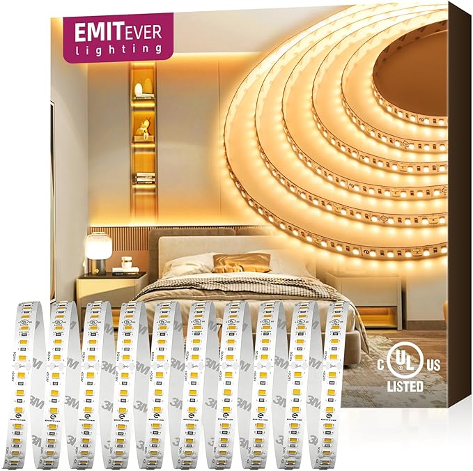 EMITEVER Warm White LED Strip Light 2700K,32.8ft UL 24V Tape Light,1200LEDs | Ra 95+,IP30,2.9W/ft,240+Lumens/ft,5 Year Warranty(Power Supply Sold Separately)for bedroom,living room,kitchen