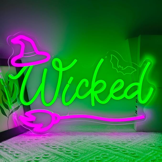 Witch Neon Sign Halloween Neon Lihts for Bedroom Movie LED Lights for Room Dimmable Green Light Up Sign for Halloween Party Musical Led Sign for Wall Art Decor Gifts for Witch Fans Lovers