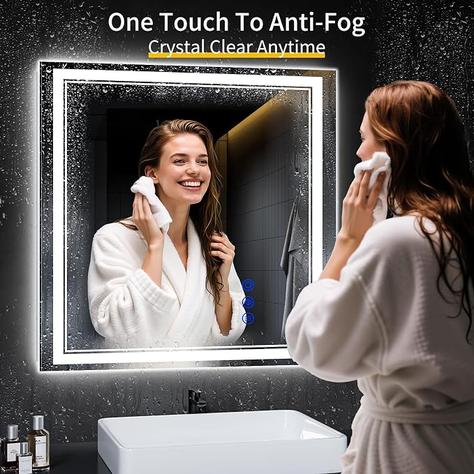 30"x30" LED Bathroom Mirror with Lights,Anti-Fog,3 Color Modes