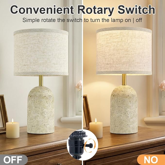 Table Lamps Set of 2, Stone-Like Resin Bedside Lamps for Living Room Bedroom, 18" Modern End Table Desk Lamp for Nightstand, Entryway, Home Office