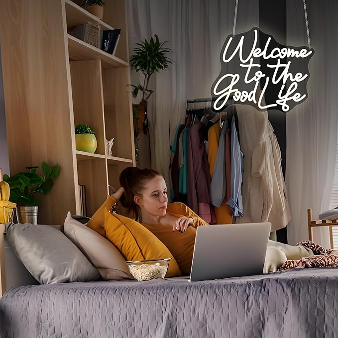 Whfobfe Welcome to The Good Life Neon Sign Led Neon Lights Signs for Wall Decor USB Powered Led for Room Decoration Home Game Room Bar Party Decor