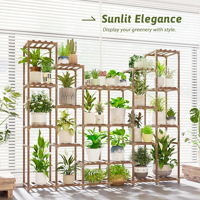 GENTINGBRO 22 Tiers Plant Shelf for Plants Large Indoor Plant Stand Plant Rack Extra Large Wood Plant Stands for Hanging Plant Holder for Patio Balcony Garden