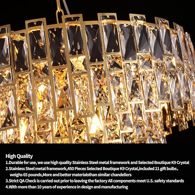 32" Luxury Crystal Chandelier for Dining Room, Modern Ceiling Light, French Empire Style with Premium K9 Crystals, Elegant Chrome Finish, Perfect for Living Room or Bedroom, 21-Light Fixtur (Gold)