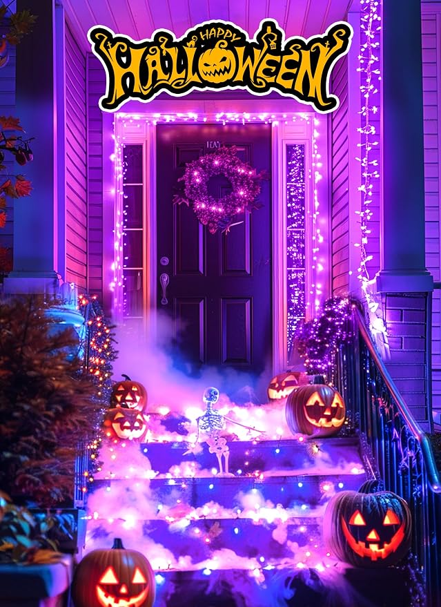 240 LED Solar Halloween Lights Outdoor Waterproof IP65, 20FT 8 Light Modes | Halloween Solar Lights Outdoor Solar Halloween String Lights Outdoor Twinkle Fairy Light Garland Decorations, Purple