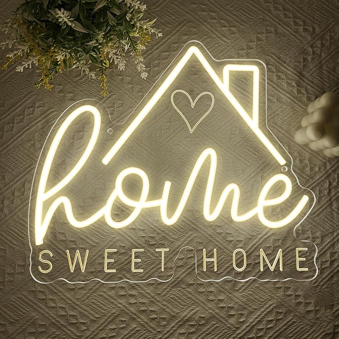 Home Sweet Home Neon Sign for Wall Decor,Warm White LED Signs for Living Room Bedroom House New Home Apartment,House Warming Dimmable Neon Light Gifts for Couple Women Men USB Powered（13"*11"）