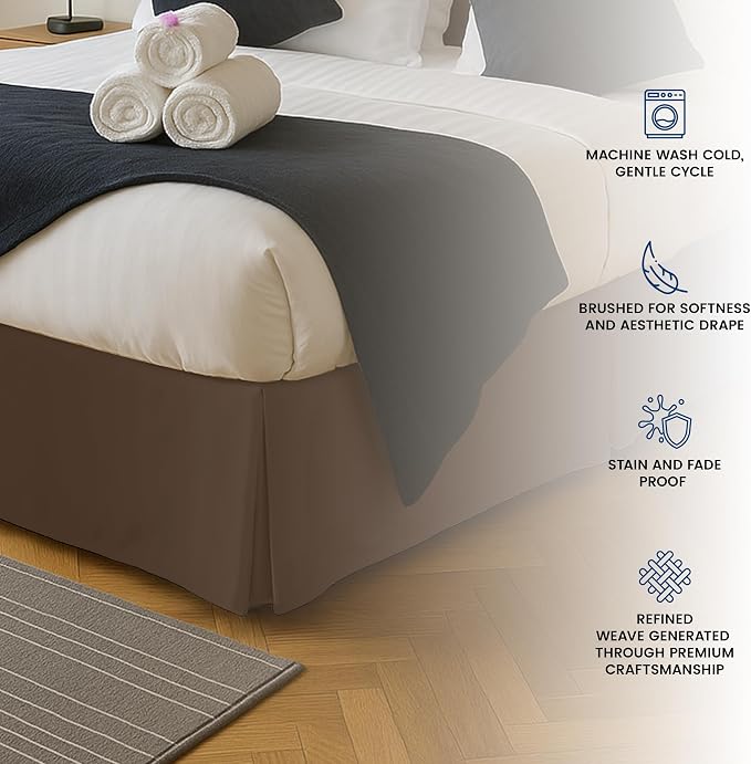 King Bed Skirt, Hides Under-Bed Storage 16 Inch Drop, Pleated, Brown | Easy Fit Design, Shrinkage & Fade Resistant, Hotel Style, Microfiber Durable Fabric, Machine Washable