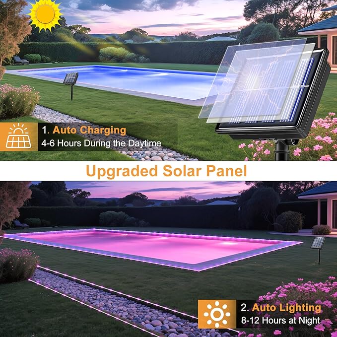 2 Pack Solar Rope Lights Outdoor Waterproof, Total 66FT 270 LED Solar String Lights for Outside 8 Modes, Solar Powered Fairy Light for Patio Pool Landscape Walkway Party Holiday Decorations, Pink
