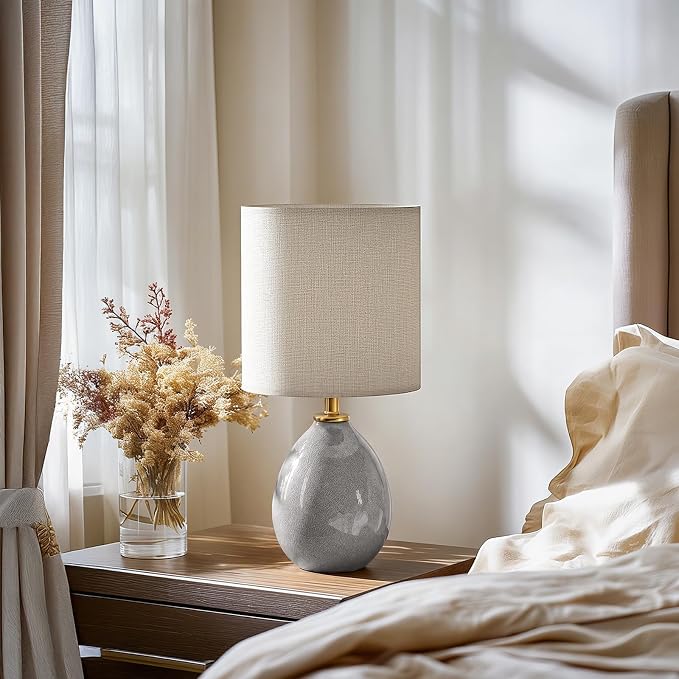 18.5" Table Lamp Set of 2 for Living Room Bedroom, Bedside Lamps for Night Stands, Desk Nightstand Lamp Dimmable, Modern Linen Cream Ceramic Lamps (Grey)