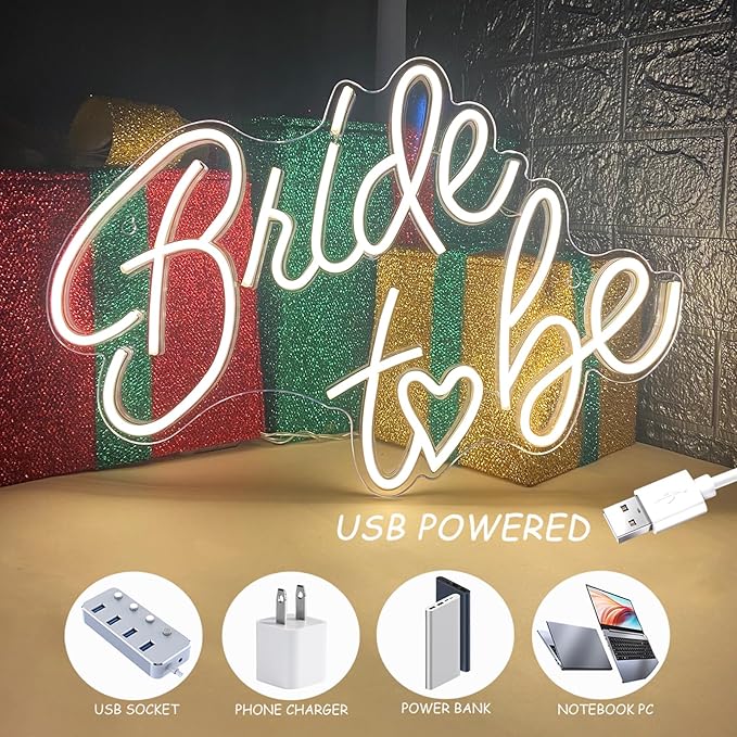 Bride to be Neon Sign, Warm White LED Neon Light Signs USB Wedding Light Signs for Bridal Shower Bachelorette Engagement Party Backdrop