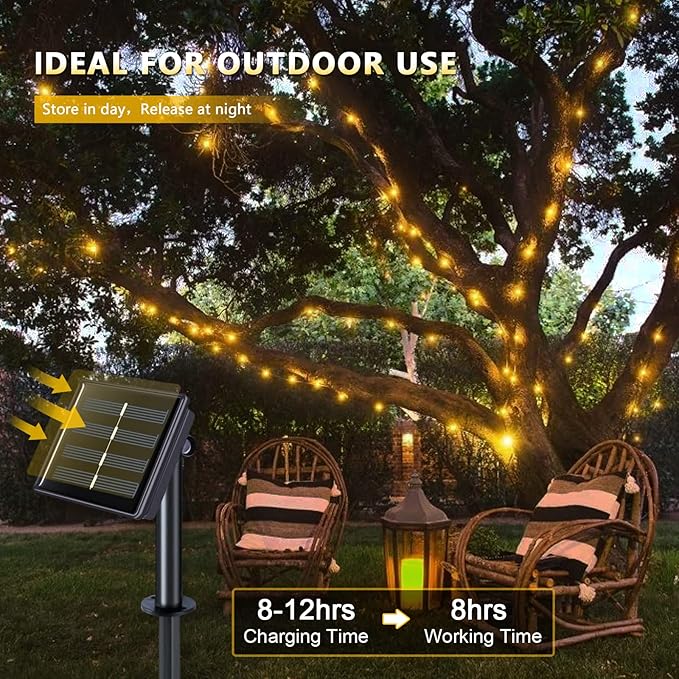 JMEXSUSS 4 Pack 100 LED Solar Fairy Lights, 33ft Warm White Solar String Lights Outdoor Waterproof, 8 Modes Copper Wire Solar Twinkle Lights for Garden Yard Tree Wedding