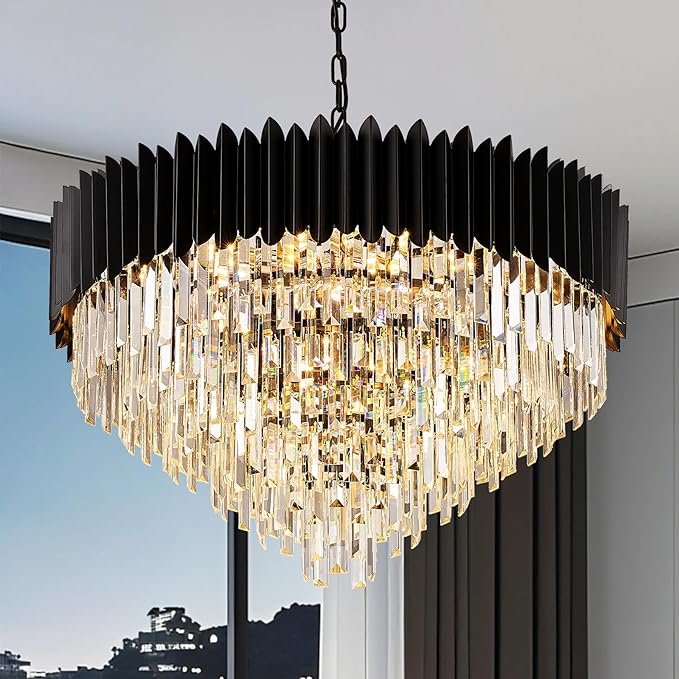 Luxury Crystal Chandelier Black Chandeliers — 30" 6-Tier 16-Light K9 Crystal, Large Lighting Fixture for Dining Room Living Room Foyer
