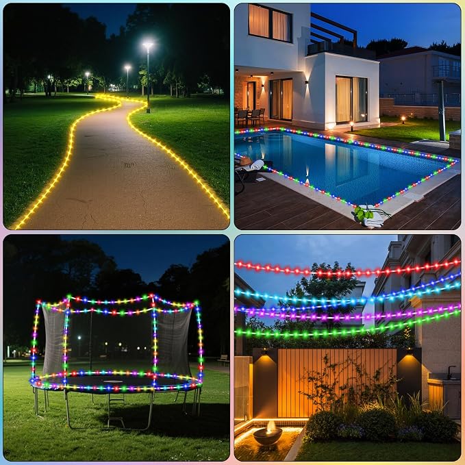 Solar Rope Lights Outdoor Waterproof, 33FT 100LED 18 Colors Changing Outdoor String Lights Tube Fairy Light with Remote & 8 Modes Trampoline Light for Camping Pool Tree Garden Yard Home Holiday Decor