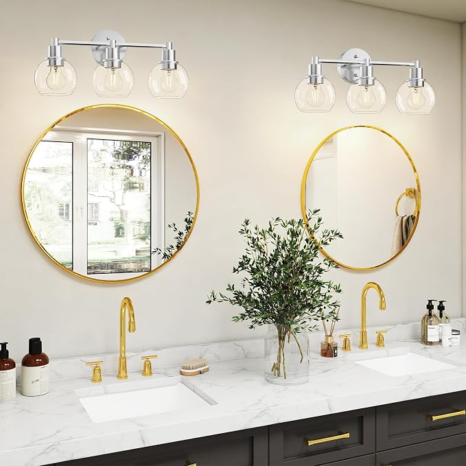 3 Light Bathroom Light Fixtures, Brushed Nickel Bathroom Vanity Lights, Modern Vanity Lights 3-Light Globe Bathroom Vanity Lighting Fixture Over Mirror