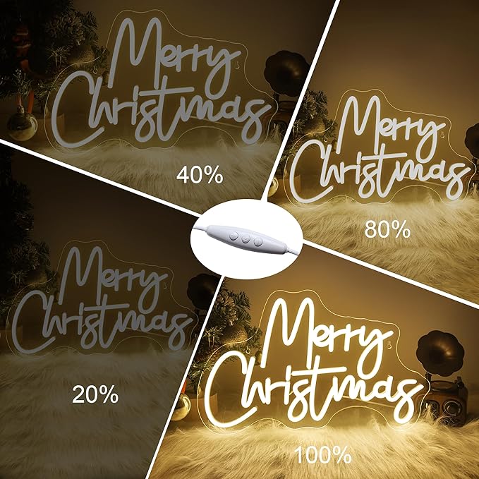 Merry Christmas Neon Sign, Warm White Christmas Neon Signs for Wall Decor, Dimmable Switch Neon Sign with Acrylic Board, Art Wall Decorative Night Light for Indoor Party Kids Bedroom Wedding Bar Pub Club Decor