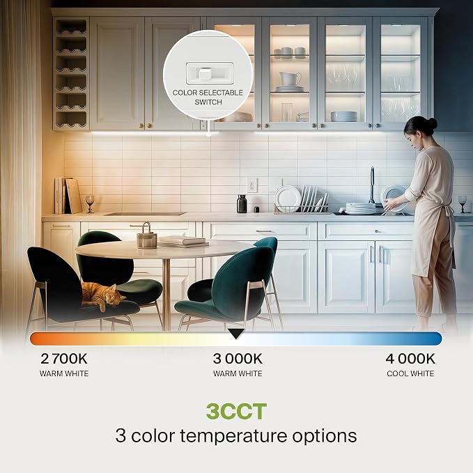 ASD Swivel LED Under Cabinet Lighting Plug in or Hardwired 48 Inch, Dimmable Under Cabinet Lights with High/Low/Off Switch, 3CCT 2700K-4000K, Linkable Under Counter Lights for Kitchen, White, ETL