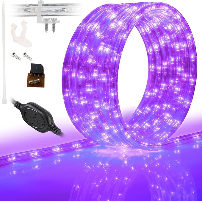 WYZworks 288LEDs, 25ft LED Outside Rope Lights, Waterproof Permanent Outdoor ETL Certified Connectable Clear Tube, Christmas Palm Tree Holiday Decorative Landscape Patio Accent Lighting - Purple
