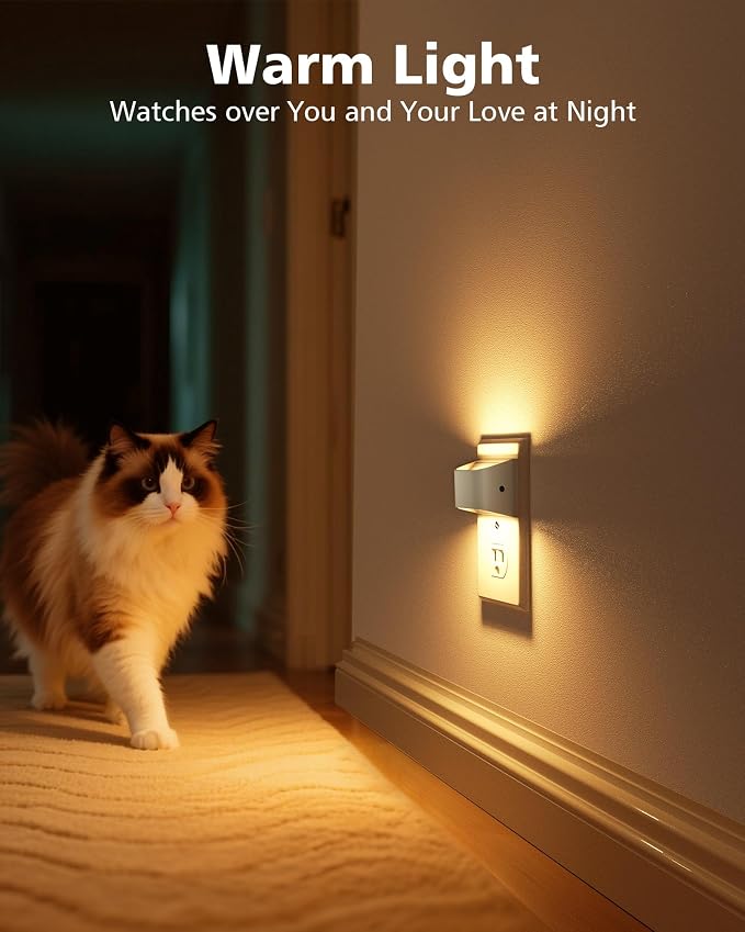 VOLISUN Night Lights Plug into Wall, 4 Pack Up and Down LED Night Light with Dusk to Dawn Light Sensor, 3000K Warm White Nightlight for Hallway, Bedroom, Bathroom, Kitchen White