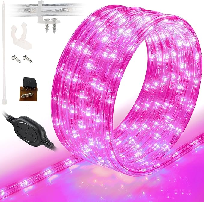 WYZworks 3312LEDs 300ft LED Outside Rope Lights, Outdoor ETL Certified Waterproof Permanent 360 Degree Light Emitting, Flexible Tube, Connectable, Christmas Palm Tree Exterior Landscape, Pink