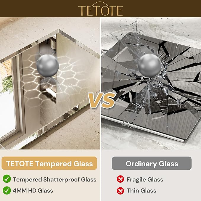 TETOTE 42 x 36 LED Mirror Backlit, Beveled Bathroom Mirror with Backlight, Tempered Glass, 3 Colors Lights, Defogger, Adjustable Brightness, Memory Function, Lighted Mirrors for Bathroom Wall