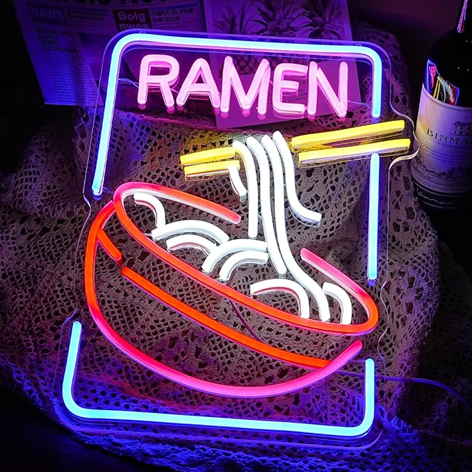 Ramen Neon Sign Noodle Led Neon Lights for Wall Decor Neon Ramen Light up Sign Powered by USB Multi colored Neon Lights for Restaurant Ramen Shop Window（16.5’’X12’’）