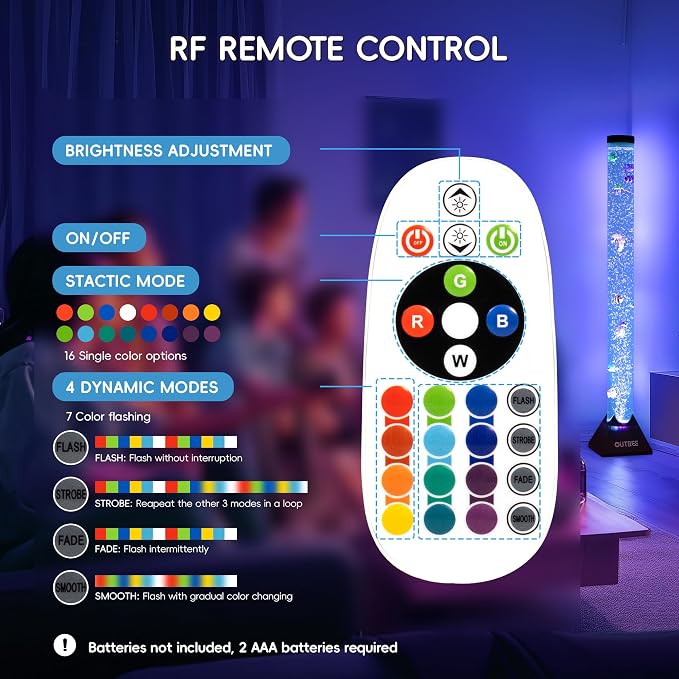 OUTREE 4FT Sensory Tube Lamp, Aquarium Bubble Fish Lamp with Remote Control, 20 Color Changing Effects, 12 Fish Accessories, Bubble Sensory Room, Night Light, Sensory Light for ADHD and Autism (Black)