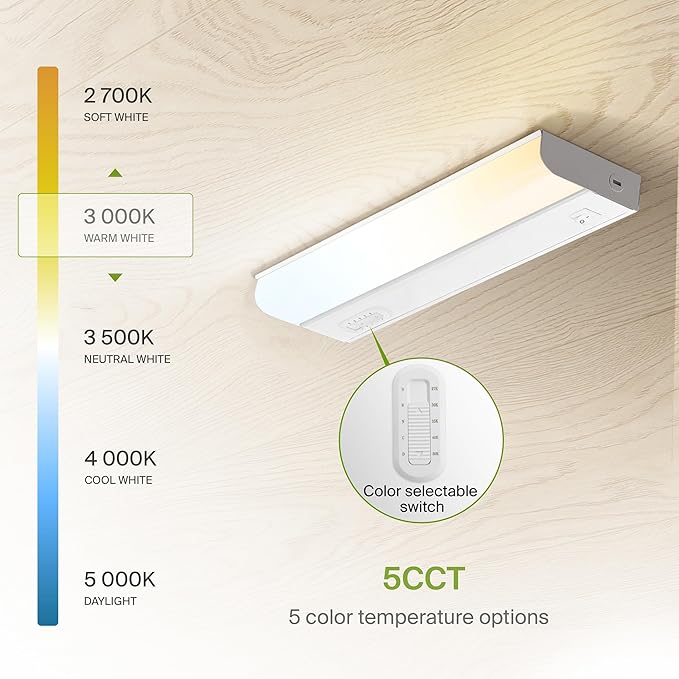 ASD 20 Pack 12 Inch Hardwired LED Under Cabinet Lights, On/Off & 5CCT Switch 2700K-5000K, 5W 442LM CRI90+, Direct Wire Low Profile Linkable Fixture, Dimmable Under Counter Kitchen Lighting, White, UL