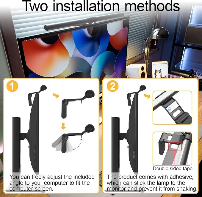 Dual-Sided Screen Light Bar, RGB Atmosphere Backlight & 3 Color Temperatures, Touch Control Non-Magnetic Lamp for Low-Light Eye Care