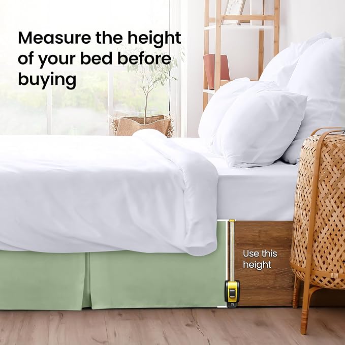 King Bed Skirt, Hides Under-Bed Storage 16 Inch Drop, Pleated, Sage | Easy Fit Design, Shrinkage & Fade Resistant, Hotel Style, Microfiber Durable Fabric, Machine Washable