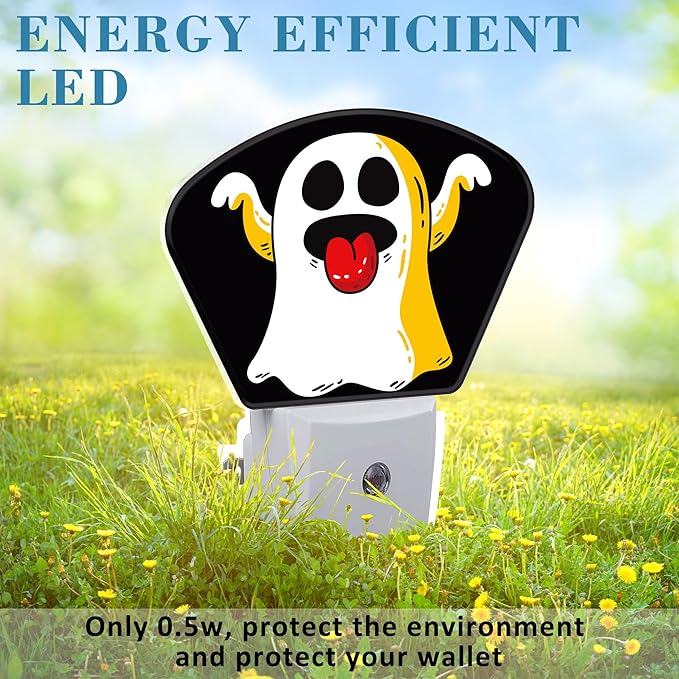 Halloween Funny Cute Ghost Night Light for Kids, Halloween LED Night Light Plug into Wall with Dusk to Dawn Sensor for Girls Boys Women Men Bedroom, Hallway, Kitchen, Bathroom, Stairs Decor