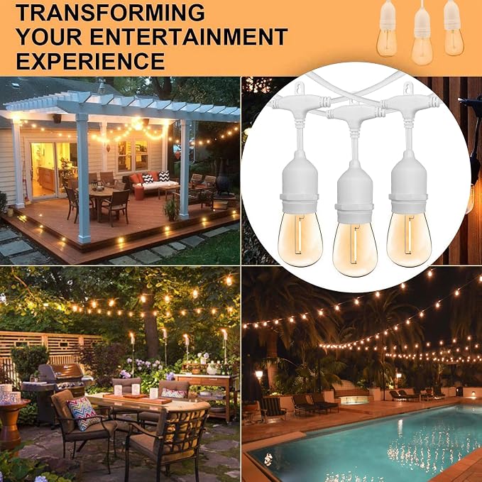 Outdoor String Lights, 105FT Waterproof Patio Lights with 1W Dimmable LED Bulbs, Hanging String Lights for Outdoor Backyard, Garden, Deck, Porch, Gazebo, Balcony, Camping, Party(White)