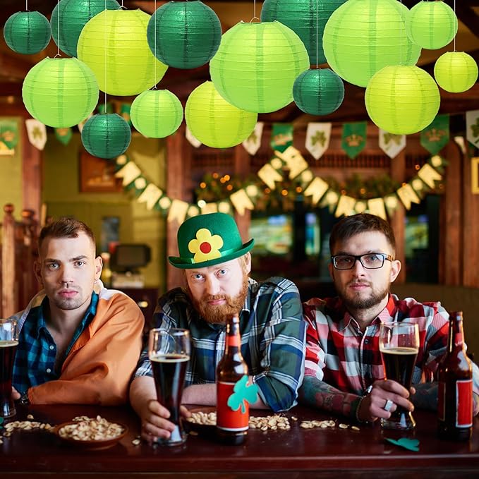 21 Pcs Green Paper Lanterns Party Decorations, 4/6/8/10 Inch Hanging Paper Lanterns for St. Patrick's Day, Tropical Jungle Theme, Wedding, Baby Shower, Graduation, Birthday Party Football Theme Decor