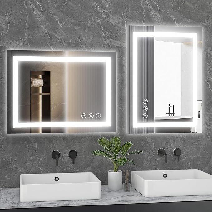 NEWBULIG 24X32 Inch LED Bathroom Wall Mirror with Lights, Light up Vanity Bathroom Mirror for Over Sink, Anti-Fog and Dimmable, Front Light and Backlit, Memory Function, Shatter-Proof, White