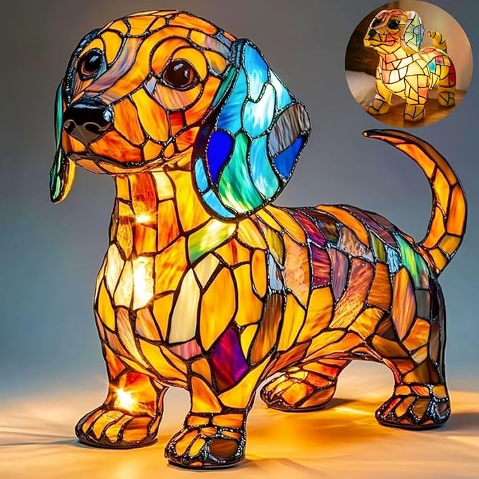 Dachshund Table Lamp, 2026 New Series Art Lamp, Stained Resin Vintage Dog Lamp, Resin Bedside Lamp, Cute Pet Dog-Themed LED Lamp, Suitable for Bedroom, Cozy Animal Night Light(Dachshund)