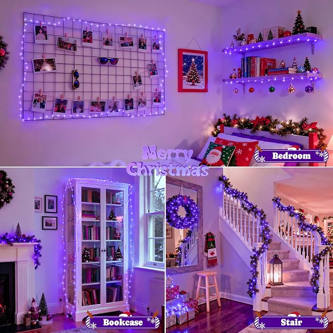 JMEXSUSS 2 Pack Halloween Fairy Lights Battery Operated, Total 200 LED 66ft | Purple, Christmas Lights with Remote, 8 Modes Twinkle String Lights for Halloween, Tree, Mantel, Indoor, Outdoor Decorations