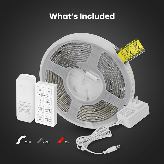 Feit Electric 20FT Smart LED Strip Light, Chasing RGB + Tunable White, App & Remote Control, Alexa & Google Home Compatible, Linkable & Cuttable Tape Light, TAPE20/CHASE/AG