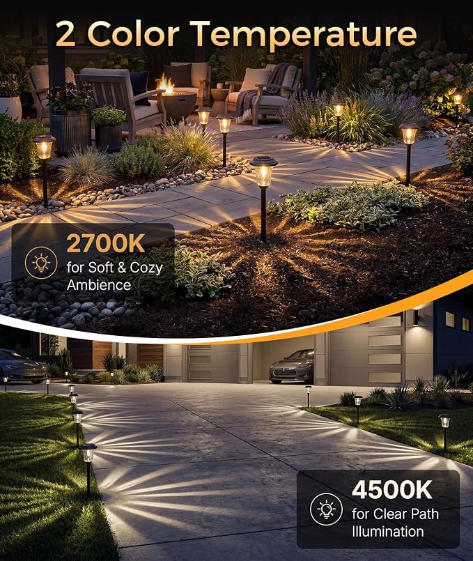 XMCOSY+ Solar Lights Outdoor, 4 Pack Solar Pathway Lights Outdoor | Long Lasting, Bright 40LM Metal Garden Light for Yard, Driveway, Walkway, Backyard, Auto On/Off (Warm/Cool White)