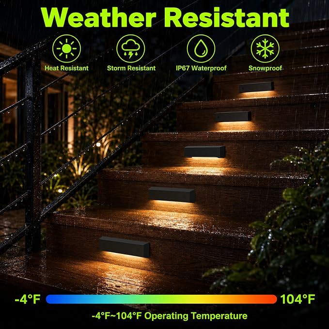6-Pack Low Voltage 12V AC/DC LED Step Lights, 4W 2700K Warm White, 6-Inch IP65 Waterproof Outdoor Stair Lights, Die-Cast Aluminum Landscape Deck Lighting for Steps, Patio, Pathway, Retaining Wall